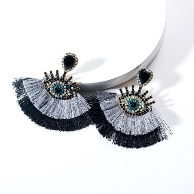 Evil's eye multi-layer tassel earrings