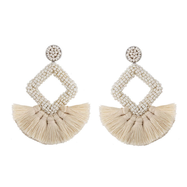 Fashion rhombus seed bead tassel earrings