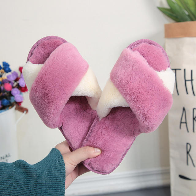 Two color fluffy slippers for women