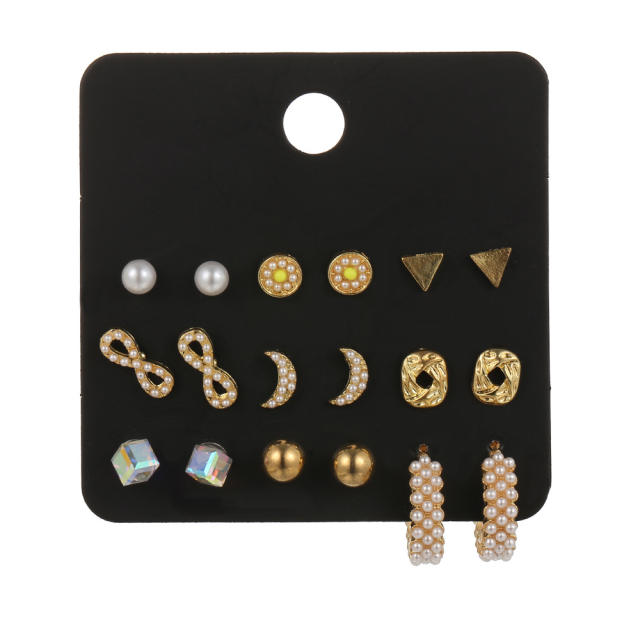 9pcs diamond flower heart earrings set