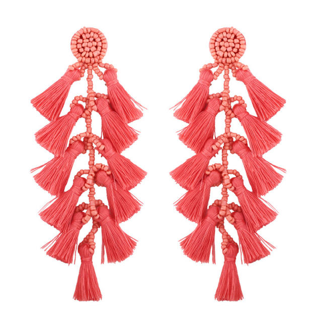 Fashion long seed bead tassel earrings