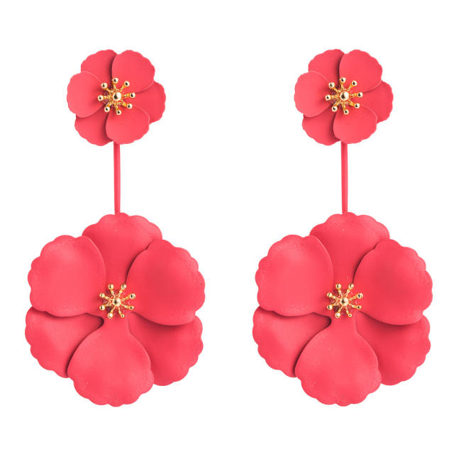 Double-layer flower long dangling earrings