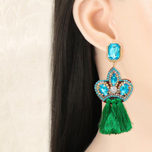 Boho colored tassel statement earrings