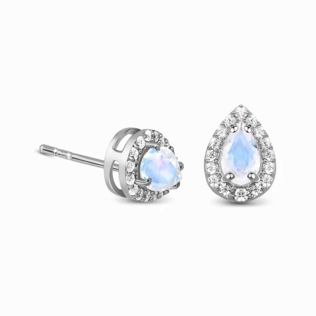 S925 sterling silver moonstone ear studs