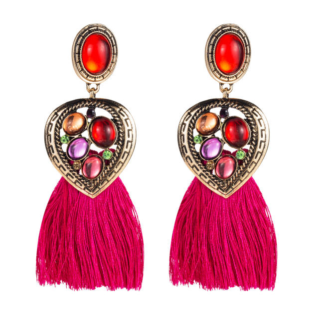 Heart-shaped diamond tassel earrings Bohemian