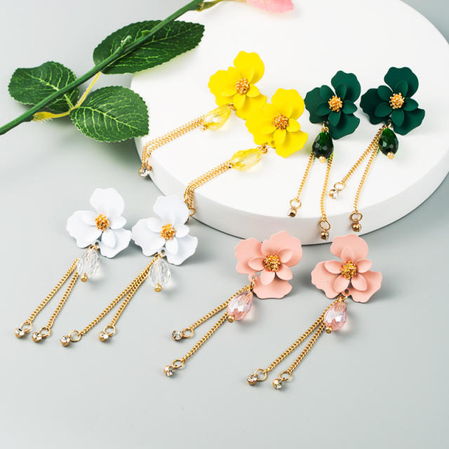 Flower tassel long dangling earrings