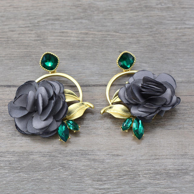 Baroque cloth rose flower dangle earrings
