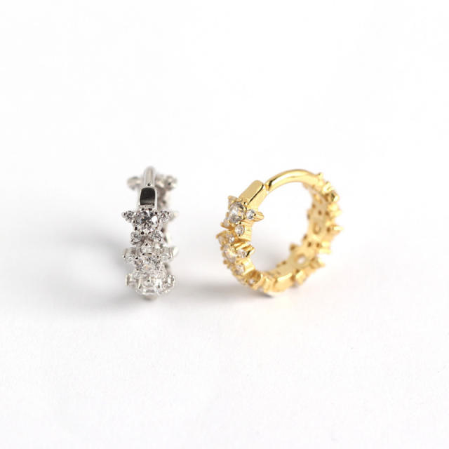 S925 star diamond huggie earrings