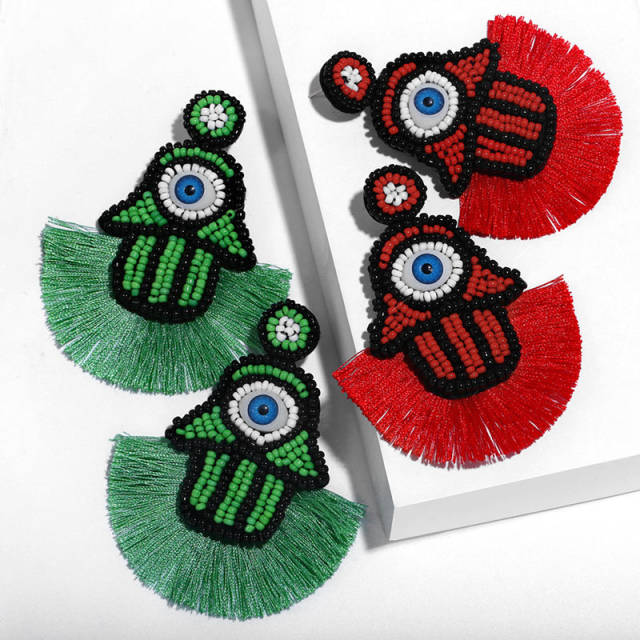Fashion hand-woven palm eyes seed bead tassel earrings