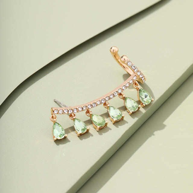 Drop-shaped tassel rhinestone earrings