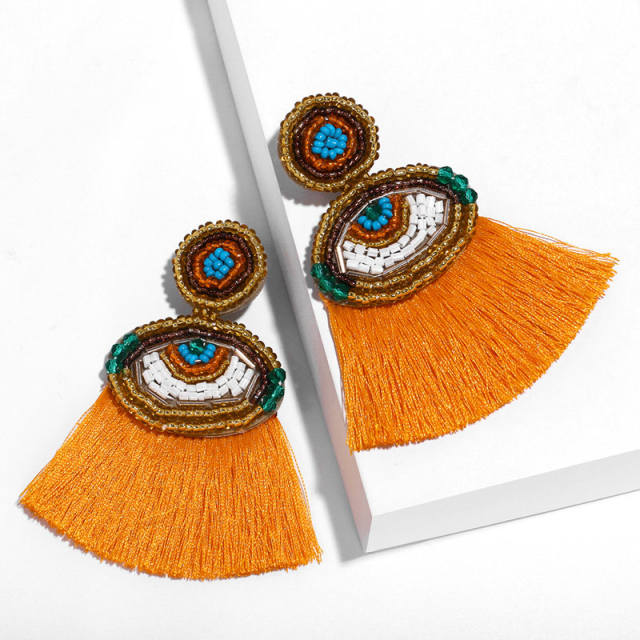 Classic bohemian Devil's Eye seed bead tassel earrings