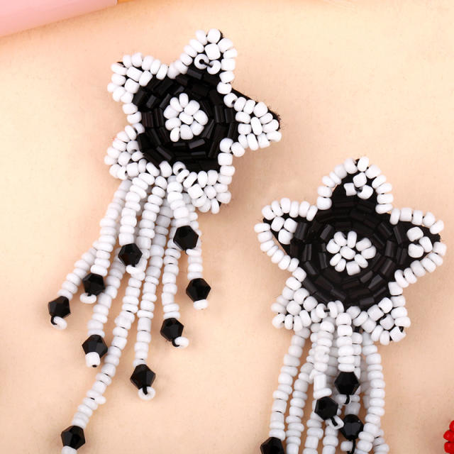 Fashion five-pointed star seed bead woven tassel earrings