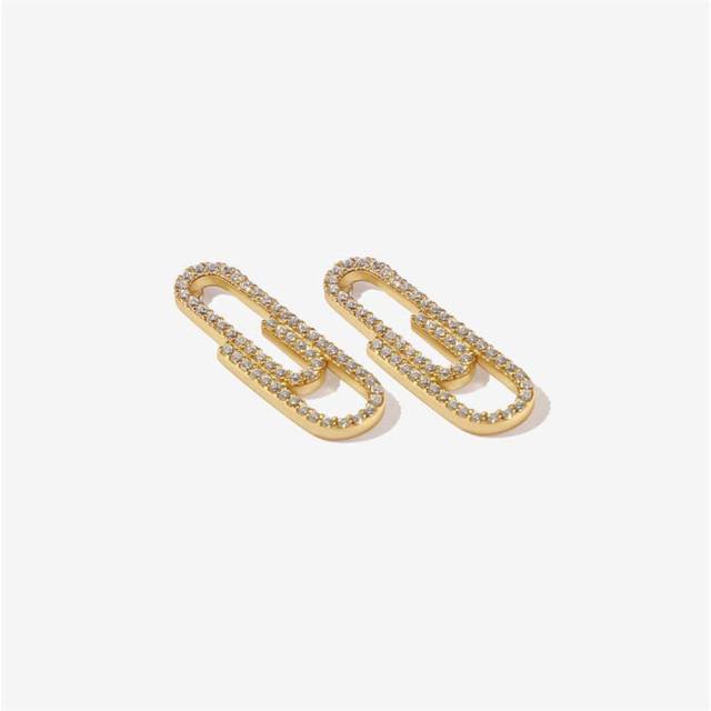 Mini paper clip rhinestone earrings