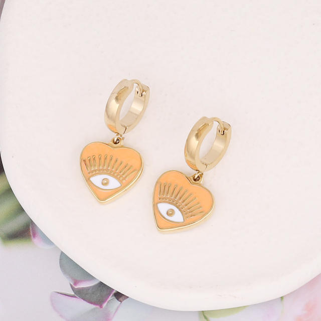 Enamel evil eye heart huggie earrings stainless steel earrings(1pcs price)