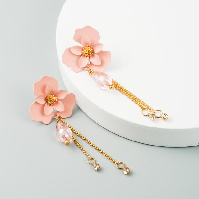 Flower tassel long dangling earrings