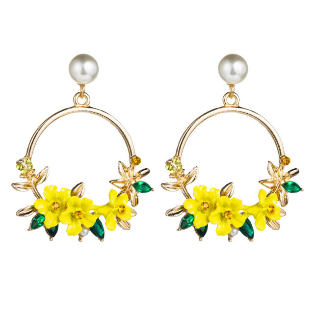 Pearl Flower circle dangling earrings