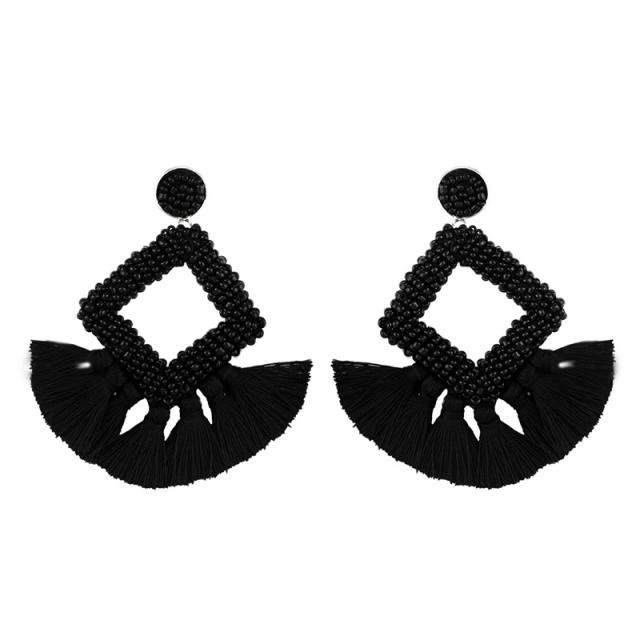 Fashion rhombus seed bead tassel earrings