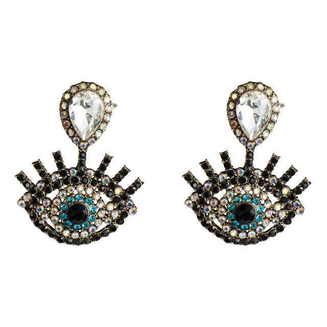 Diamond evil's eye dangling earrings