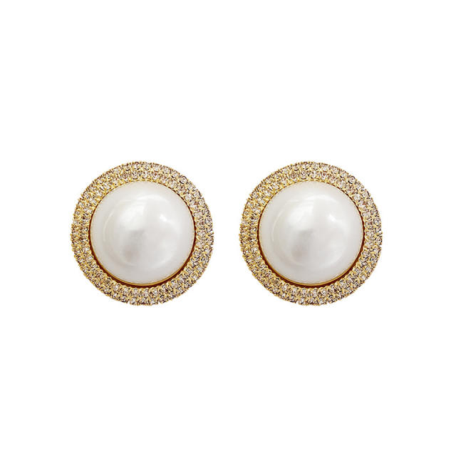 925 sterling silver needle diamond pearl ear studs