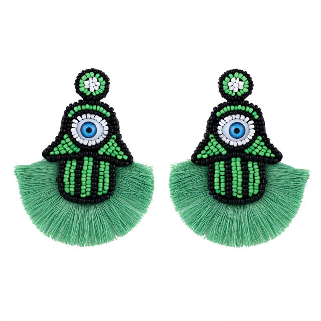 Fashion hand-woven palm eyes seed bead tassel earrings