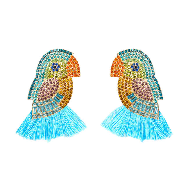 Rhinestone parrot tassel earrings