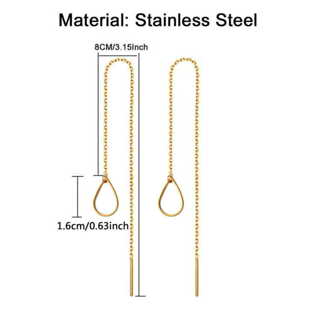Hollow drop stainless steel earrings threader earrings