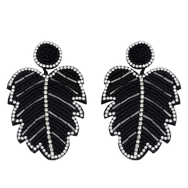 Creative bohemian leaf diamond seed bead earrings