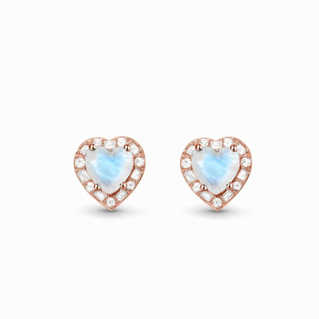 S925 sterling silver heart diamond ear studs