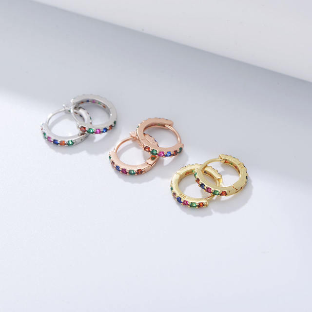 S925 rainbow CZ huggie earrings