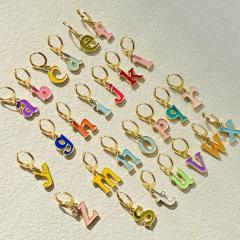 Cute enamel inital letter huggie earrings