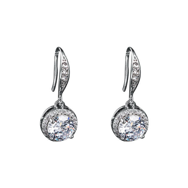 Chic round CZ bridal drop earrings