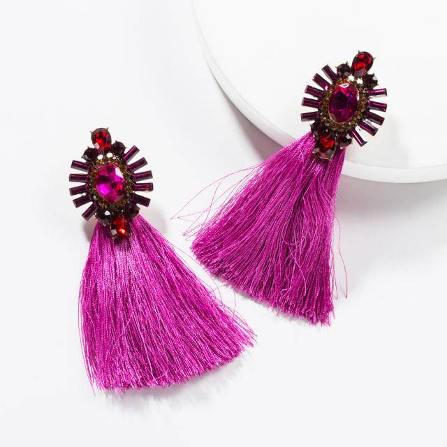 Diamond long tassel earrings