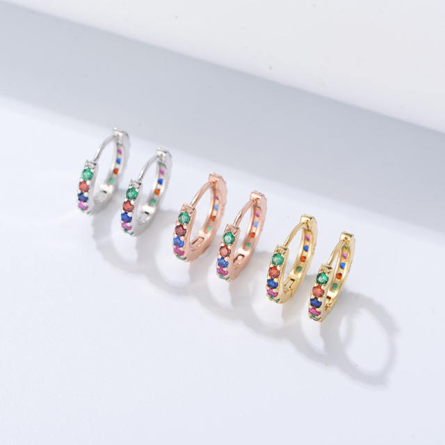 S925 rainbow CZ huggie earrings