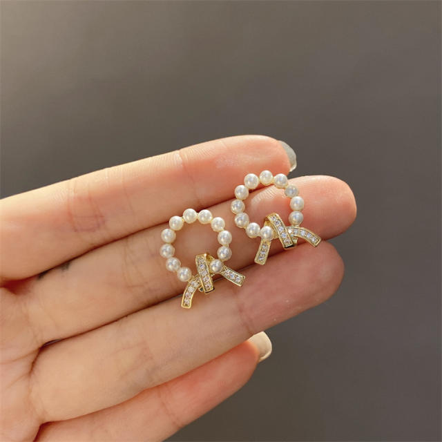 Pearl beaded ring ear studs