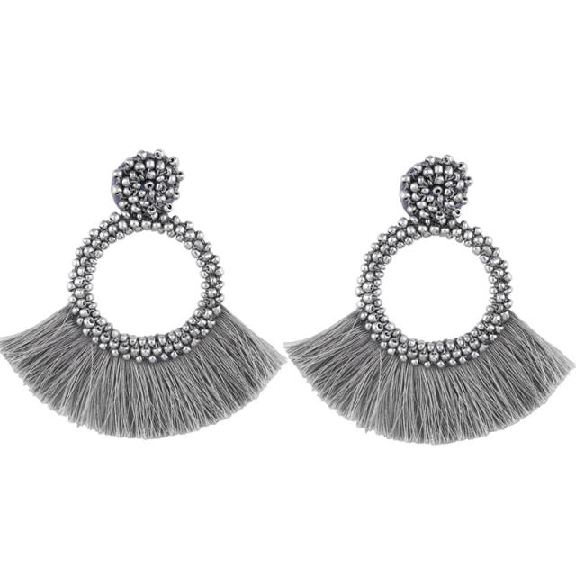 Fashion bohemian seed bead fan tassel earrings