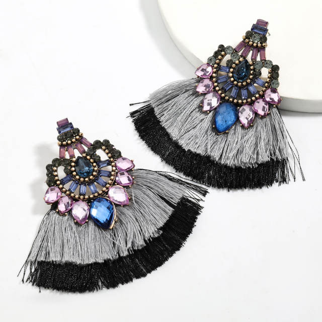 Diamond fan-shaped tassel earrings Bohemian