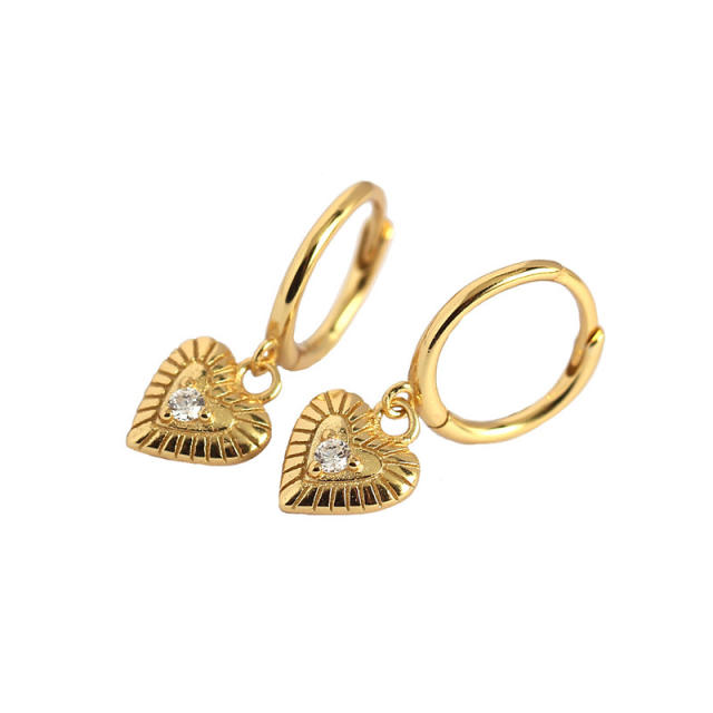 Vintage heart charm S925 huggie earrings