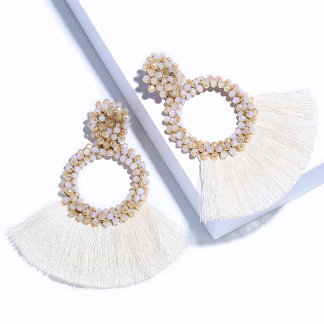 Bohemian hand-woven seed bead tassel earrings