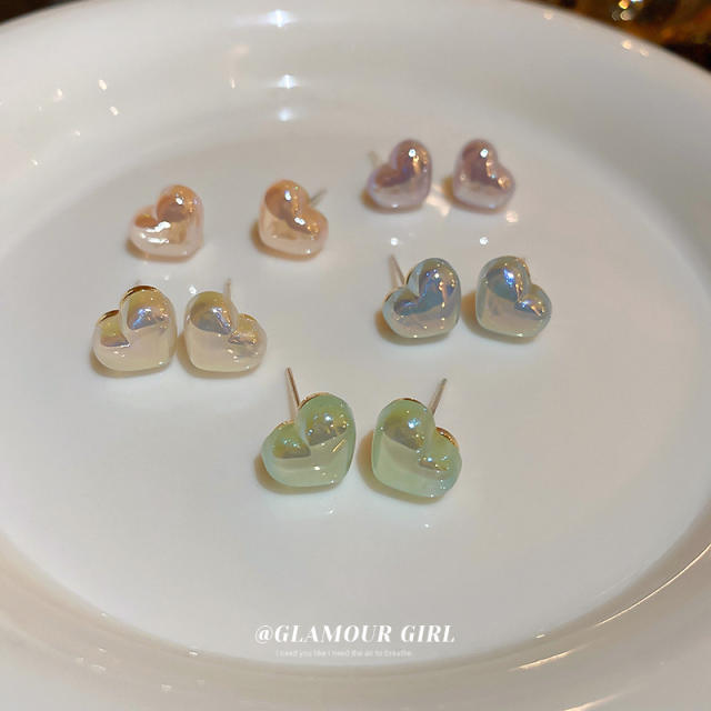 Colored heart ear studs