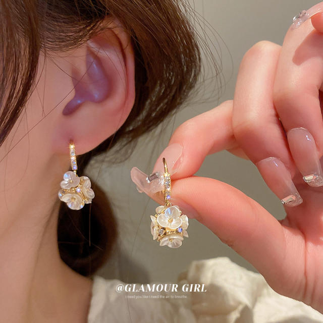 Real gold plated CZ flower huggie earrings