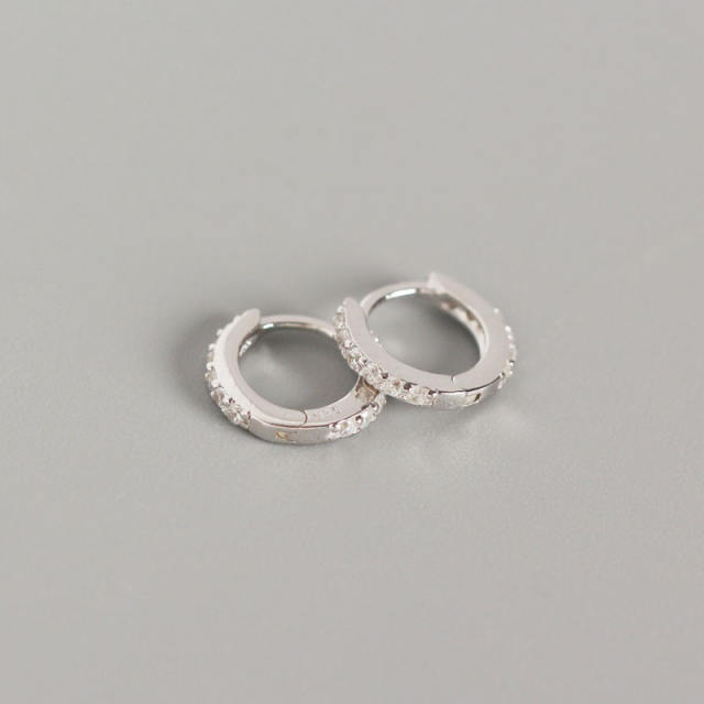 S925 silver diamond hoop huggie earrings