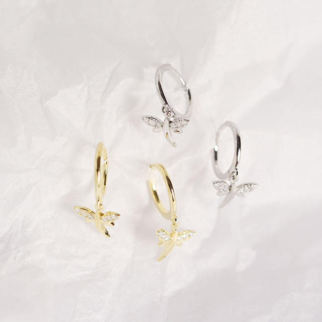 S925 silver dragonfly huggie earrings