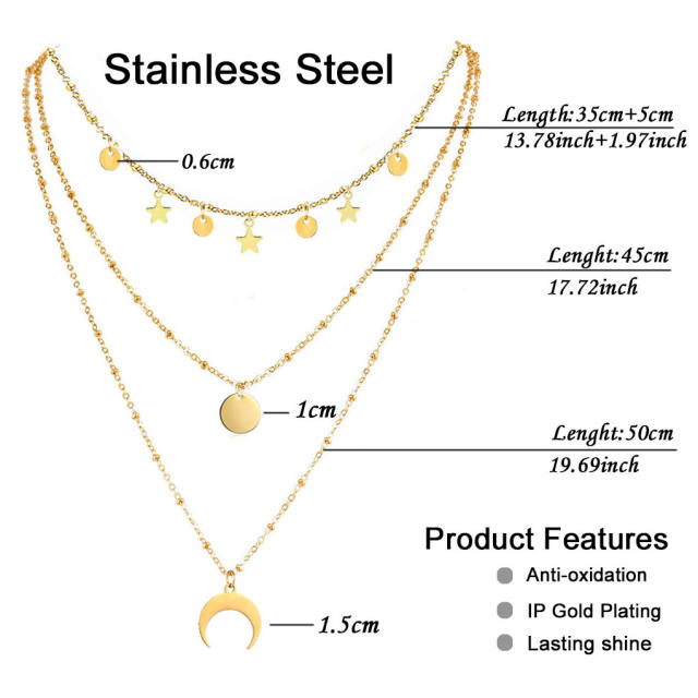Occident fashion boho layer stainless steel necklace