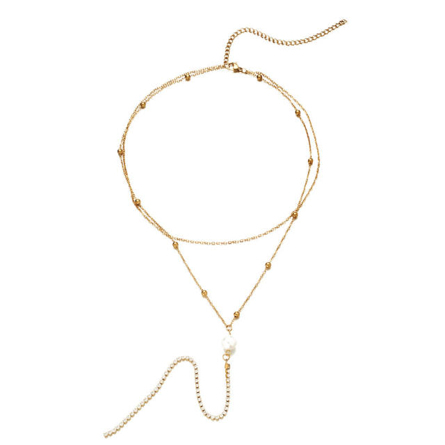 Dainty pearl stainless steel necklace lariet necklace