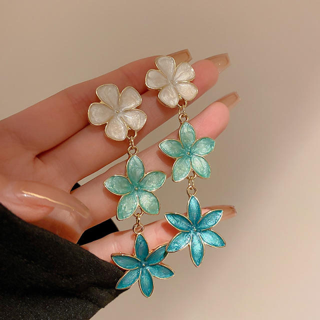 Enamel flower dangle earrings