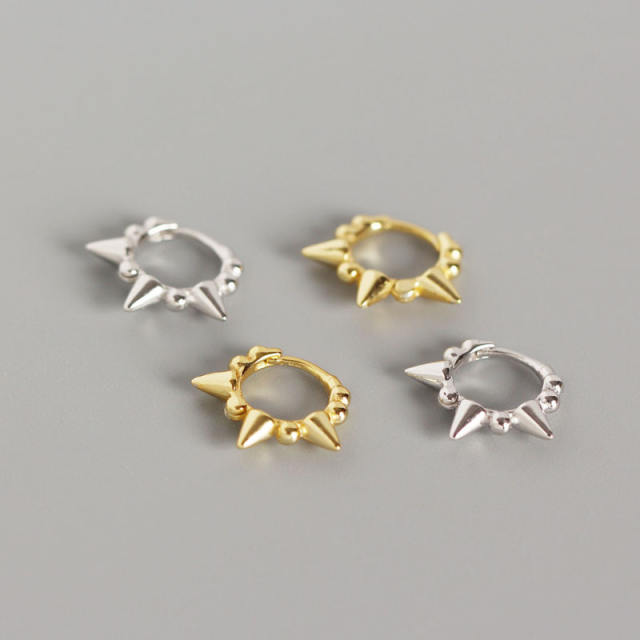S925 silver bead rivet huggie earrings