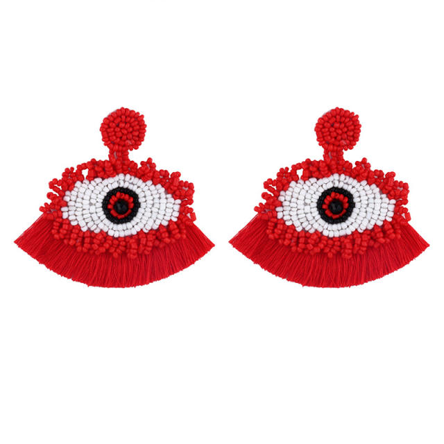 Bohemian Devil's Eye seed bead rope tassel earrings