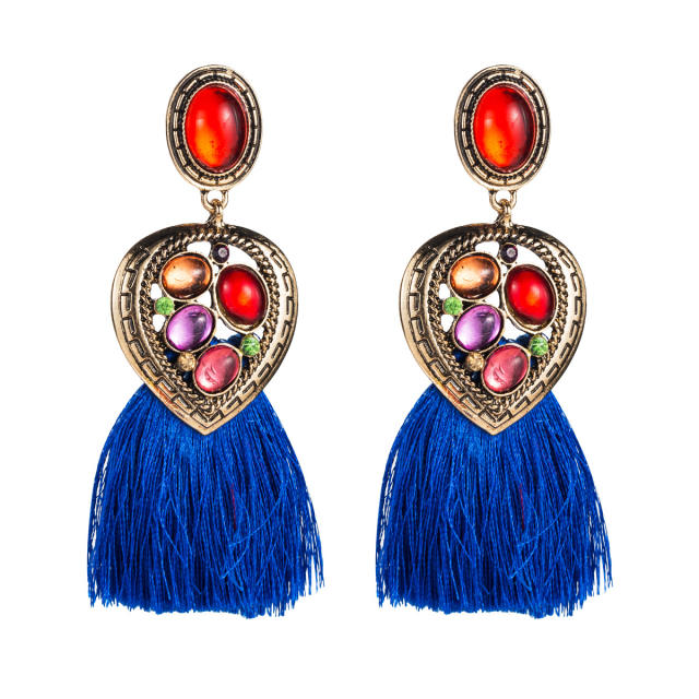 Heart-shaped diamond tassel earrings Bohemian