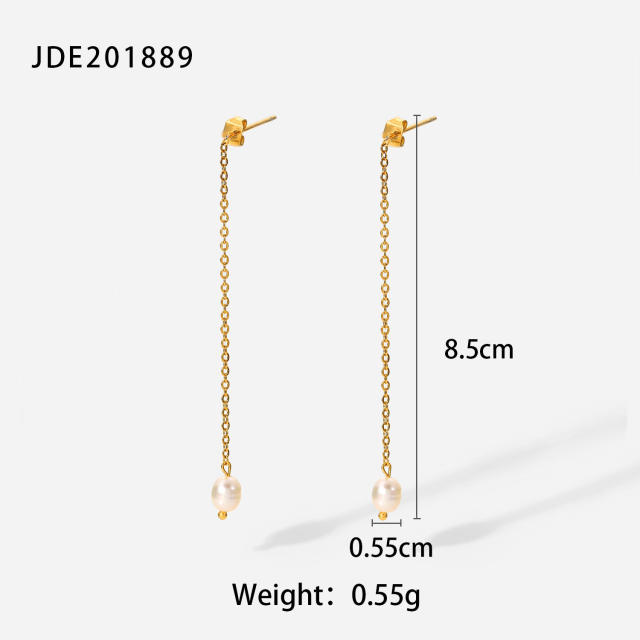 18KG stainless steel pearl long earrings