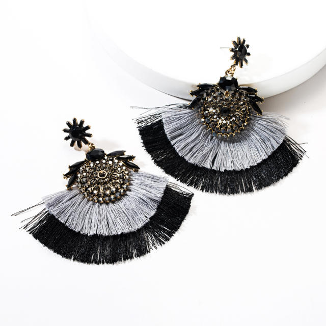 Diamond fan-shaped tassel earrings